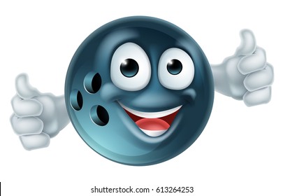 Bowling Mascot Cartoon Bowling Ball Man Character Doing A Double Thumbs Up