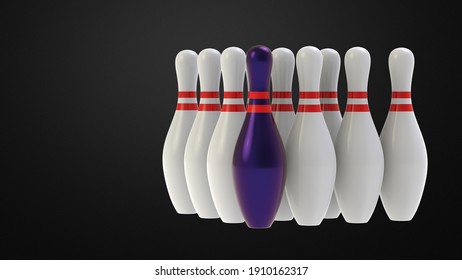 
bowling pins in front with main pins on black background 3d rendering

