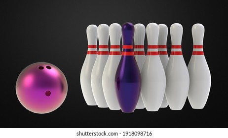 bowling set pins and ball 3d illustration