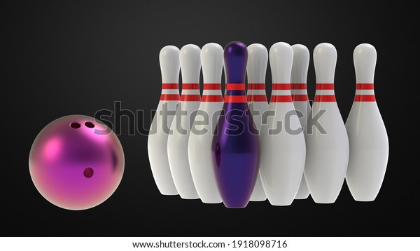 bowling set pins and\
ball 3d\
illustration