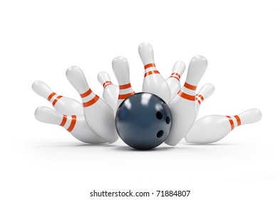 Bowling Strike On A White Background