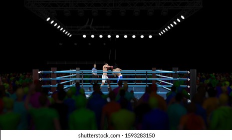 Box Arena Boxing Match With Boxing Fans Distant View 3d Render