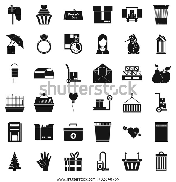 Box icons set. Simple style of 36 box  icons\
for web isolated on white\
background
