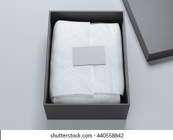 Box With Wrapping Paper And Blank Business Card. 3d Rendering