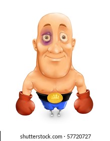 Boxer Man With Black Eye And Winner Belt