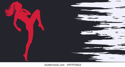 Boxer, woman in a fighting stance - abstract grunge background - Motivation for action. Sports banner - Powered by Shutterstock