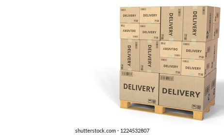 Boxes with DELIVERY caption. Conceptual 3D rendering
