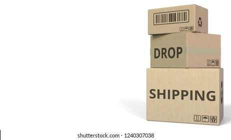 Boxes with DROP SHIPPING caption. 3D rendering
