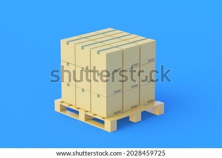 Boxes heap and on pallet. Freight transportation and logistic. Import, export of goods. Storage of cargo. International trade. Wholesale purchase, sale. Delivery company. 3d rendering