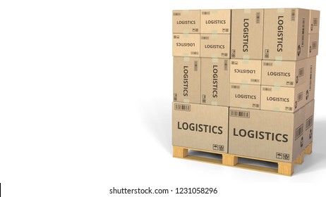 Boxes with LOGISTICS caption. Conceptual 3D rendering
