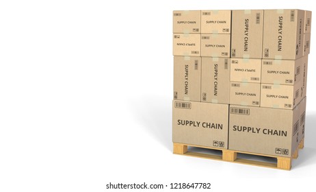 Boxes with SUPPLY CHAIN caption. Conceptual 3D rendering