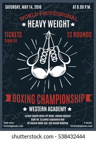 Boxing Professional Championship Poster With Heavy Weight Battle Advertising And White Boxer Gloves In Black Background   Illustration 