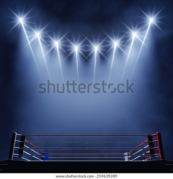 Boxing ring and\
floodlights , Fight night\
event