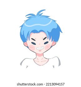 A Boy With Blue Hair And A Sly Smile.