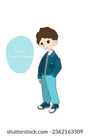 Boy in a blue jacket. 8th grade student 