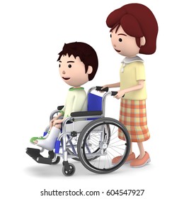 Boy Cast Sitting On Wheelchair Mother Stock Illustration 604547927 ...