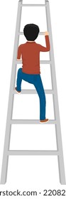 Boy Climbing The Ladder To Reach High