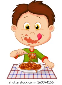 Boy Eating Spaghetti