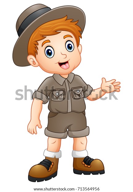 Boy Explorer Waving Stock Illustration 713564956