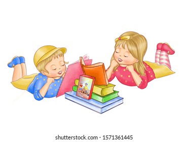 Boy and girl at a fun and reading story.
