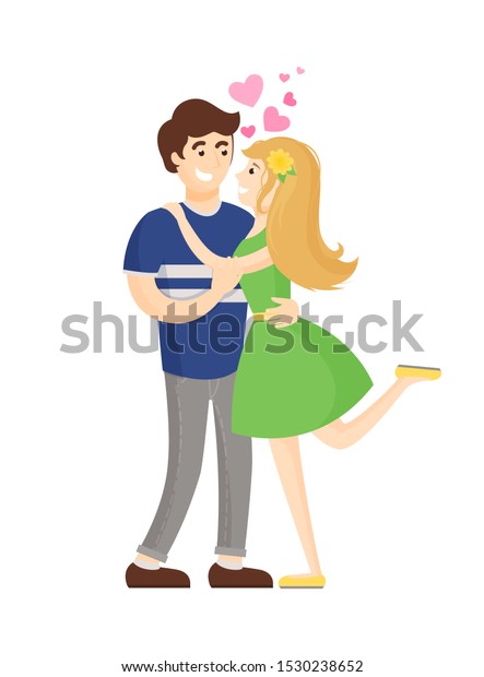 Boy Girl Hugging Hearts Showing Love Stock Illustration 1530238652 ...