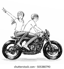boy   girl riding motorcycle