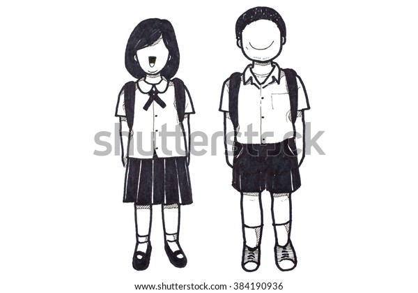 Boy Girl School Bag Holding Hands Stock Illustration