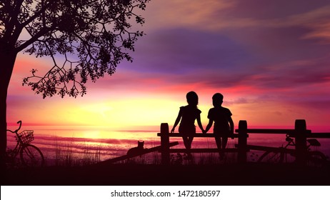 Boy And Girl Sunset Stock Illustrations Images Vectors Shutterstock