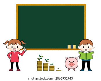 A Boy And A Girl Study Financial Literacy In Front Of A Blackboard