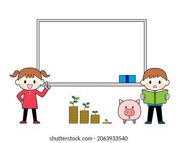 A Boy And A Girl Study Financial Literacy In Front Of A Board