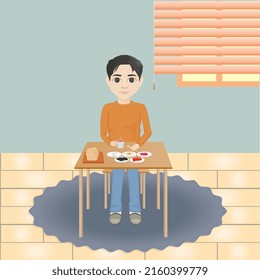 boy having breakfast in the dining room