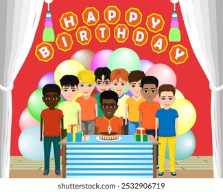 boy and his friends celebrating birthday - Powered by Shutterstock