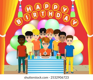 boy and his friends celebrating birthday - Powered by Shutterstock