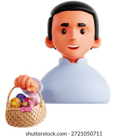 Boy Holding an Easter Egg Basket 3D Icon Illustration
