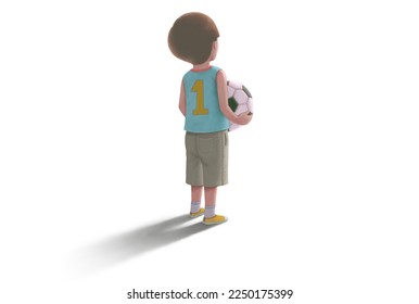 a boy holding a football, kid painting illustration isolated on a white background. child - Powered by Shutterstock