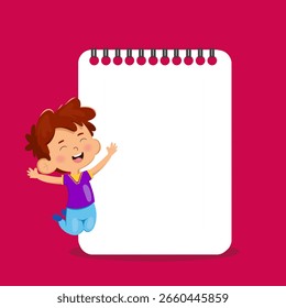  boy  jump with notepad vactor image	. your text is here vector image.