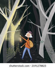 a boy in the night forest