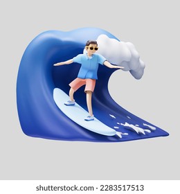 boy play surfing summer holiday 3d illustration - Powered by Shutterstock