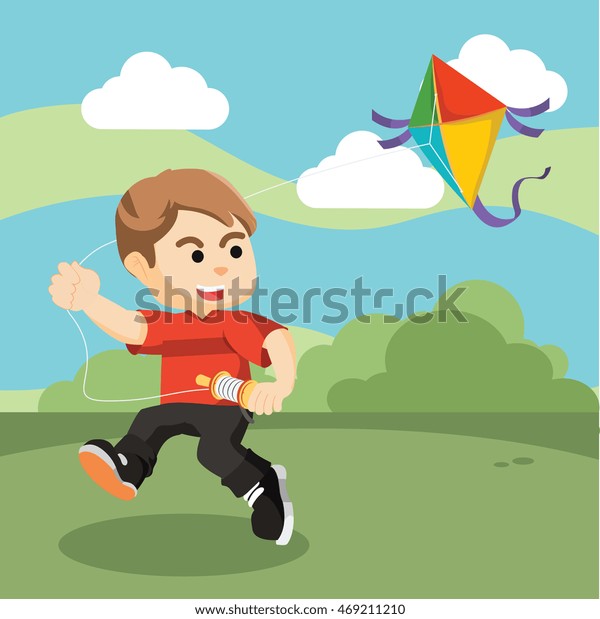 Boy Playing Kite Field Stock Illustration 469211210 Shutterstock