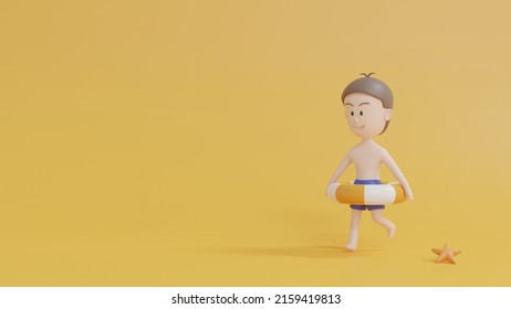 Boy Playing On The Beach During The Summer Semester Break. 3d Illustration.