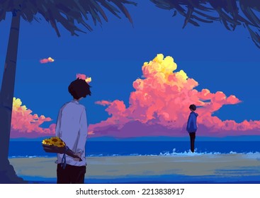 Boy Proposing Girl Beach Anime Digital Stock Illustration 2213838917 ...