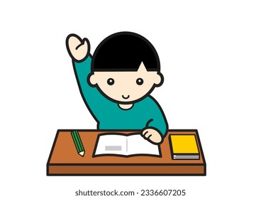 a boy raising hand in a classe - Powered by Shutterstock