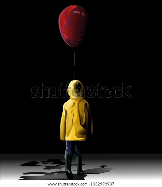 Boy Red Balloon Stock Illustration 1032999937