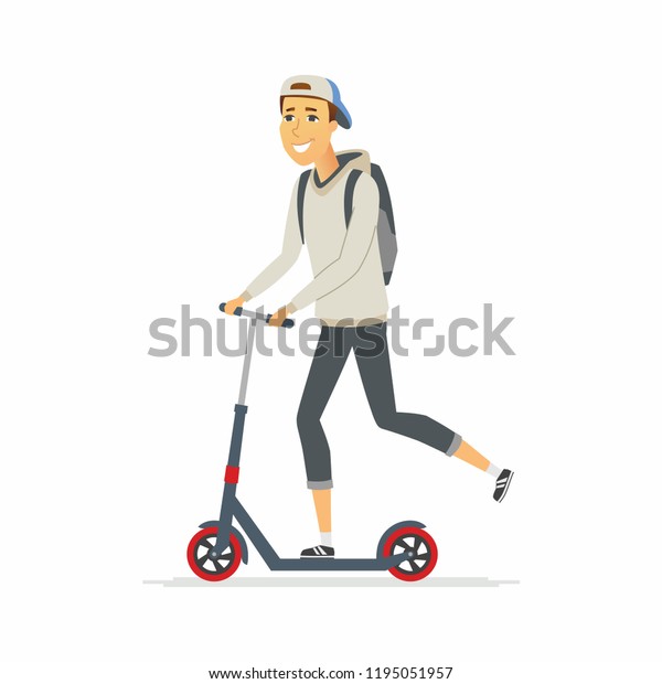 Boy Riding Kick Scooter Cartoon People のイラスト素材