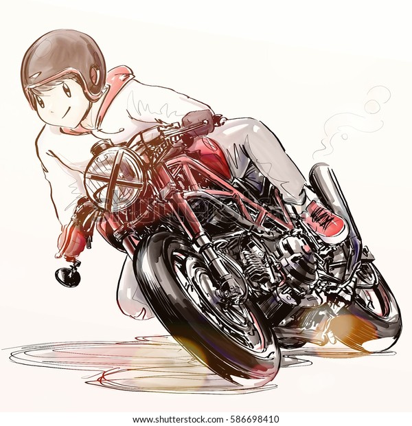 Boy Riding Motorcycle Stock Illustration 586698410