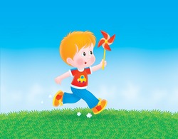 Boy Running With A Whirligig