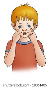 The boy shows the eye