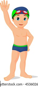 Boy In Swimming Suit Waving