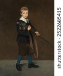 Boy with a Sword (1861) painting in high resolution by Édouard Manet. Vintage boy kid Impressionist art drawing illustration, Edouard Manet boy kid old painting art print of a child with sword.