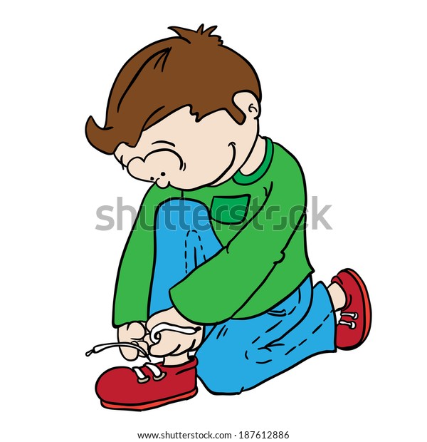 Boy Tying Shoelace Cartoon Doodle Stock Illustration 187612886